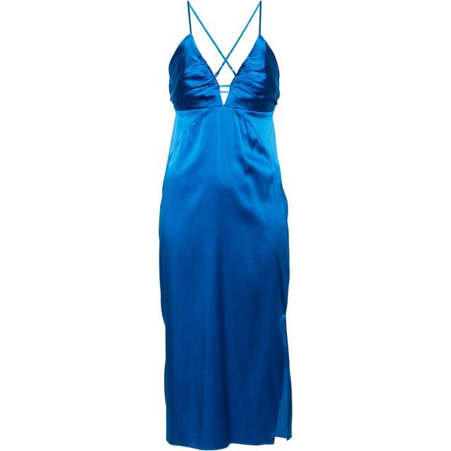 Calvin Klein - V-neck satin midi dress - women - Spandex/Elastane/Silk - 38 - Blue