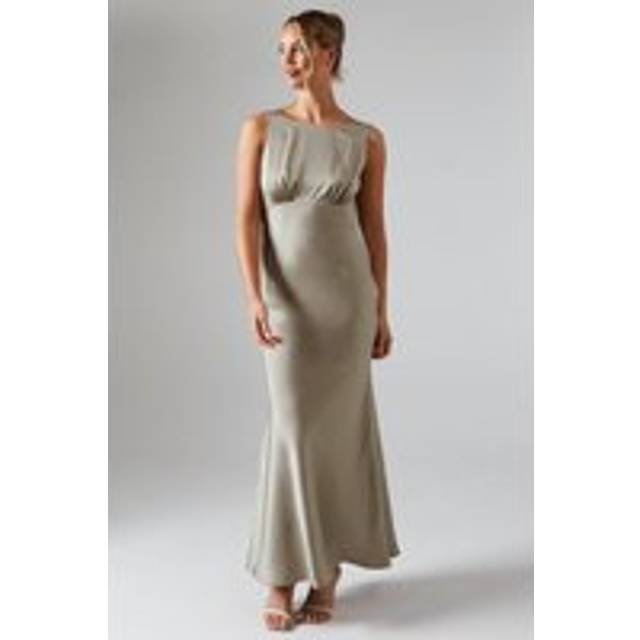 Cowl Back Fishtail Maxi Dress - Gold - 14