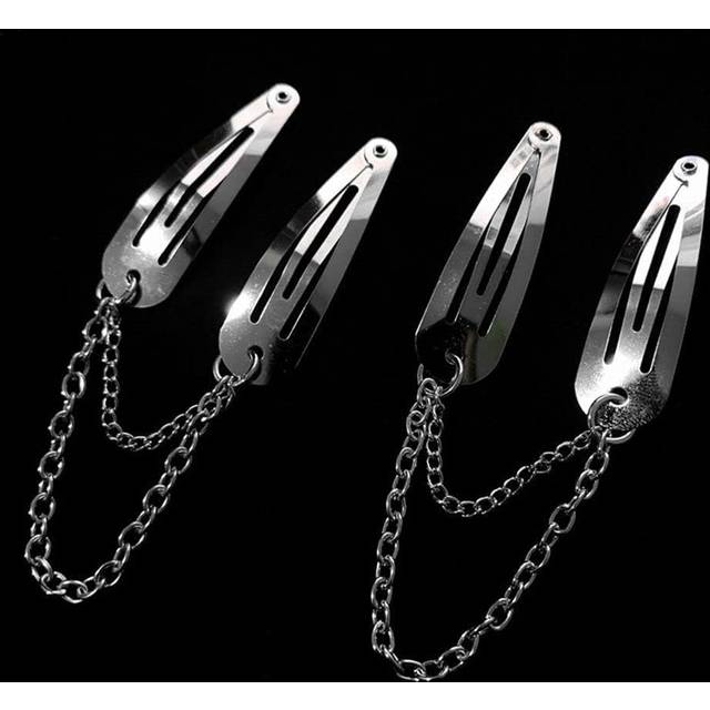 2pcs Set Metal Snap Hair Clips  Silver Color Cross Heart Hair Barrettes Clips with Pendant Girls Hair Accessories(chain)