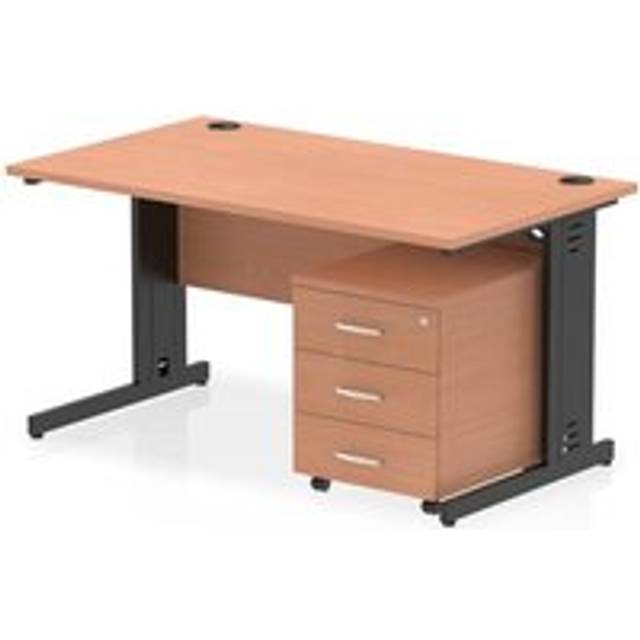 Impulse 1400x800 Desk Beech/Black Cable Managed Leg 3 Dr Mobile Ped