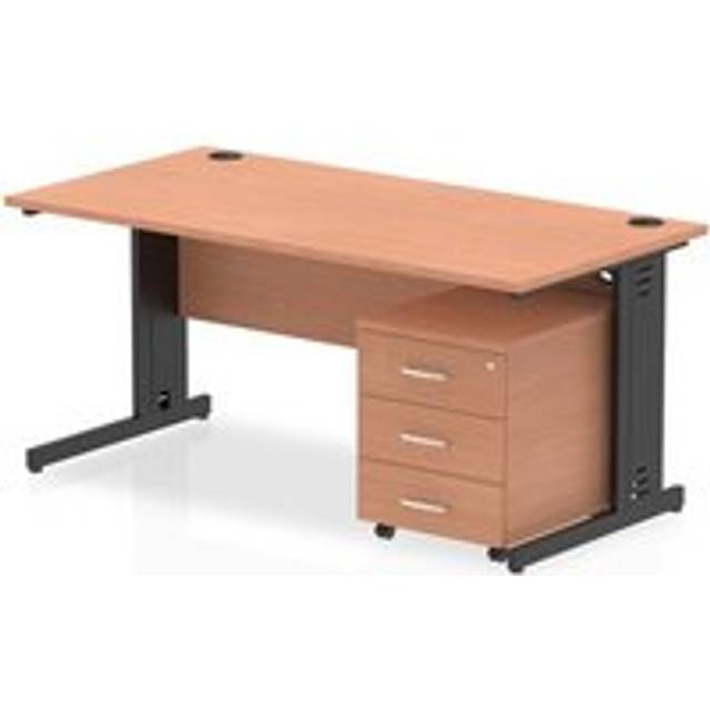 Impulse 1600x800 Desk Beech/Black Cable Managed 3 Drawer Mobile Ped