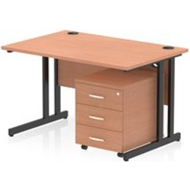 Impulse 1200x800 Desk Beech/Black Cantilever Leg 3 Drawer Mobile Ped