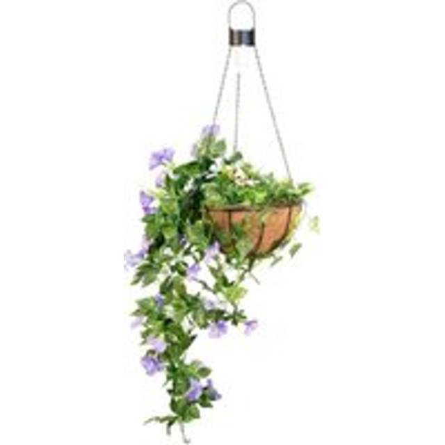 Artificial Duranta Purple Flowers Hanging Basket with Solar Light 26cm - Multi - One Size