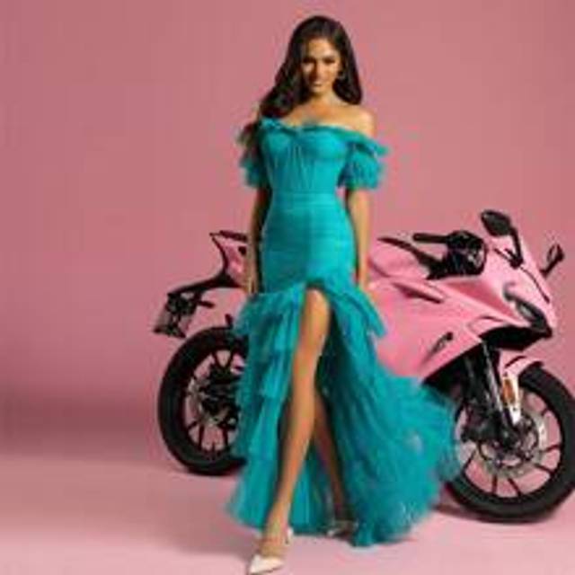 Blå Off Shoulder Mesh Tyllklänning Formell aftonklänning för kvinnor Elegant balklänning för bröllopsgäst, för examen, festklänning (L,M,S,XL,XS)