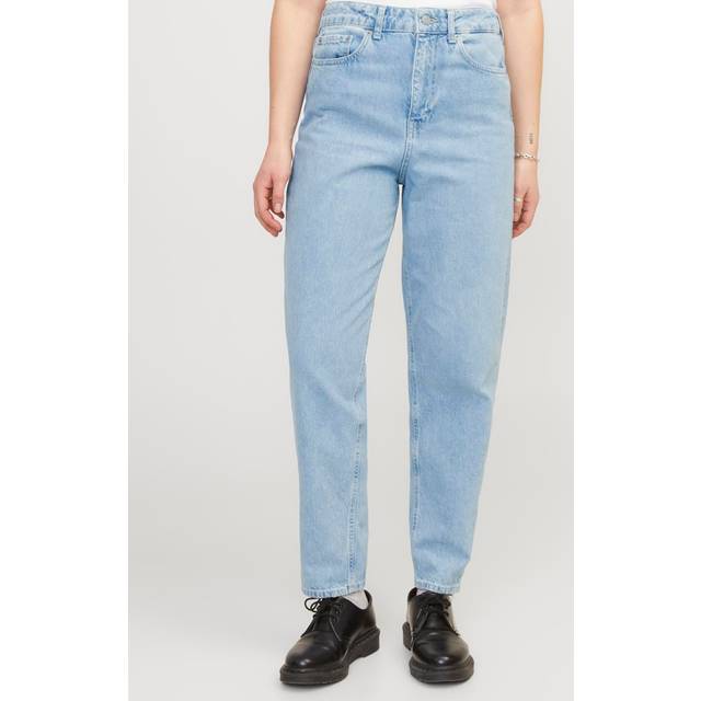 Hållbara Mom Fit Jeans med Hög Midja och Stentvättad Finish (Light Blue Denim 25/30)