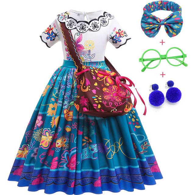(4T(Tag 120), Mirabel 4pcs set) Encanto Costume Frozen  Anna Elsa Princess Dress Girls Charm Isabela Mirabel Party Gown Kids Halloween Cosplay Clothes