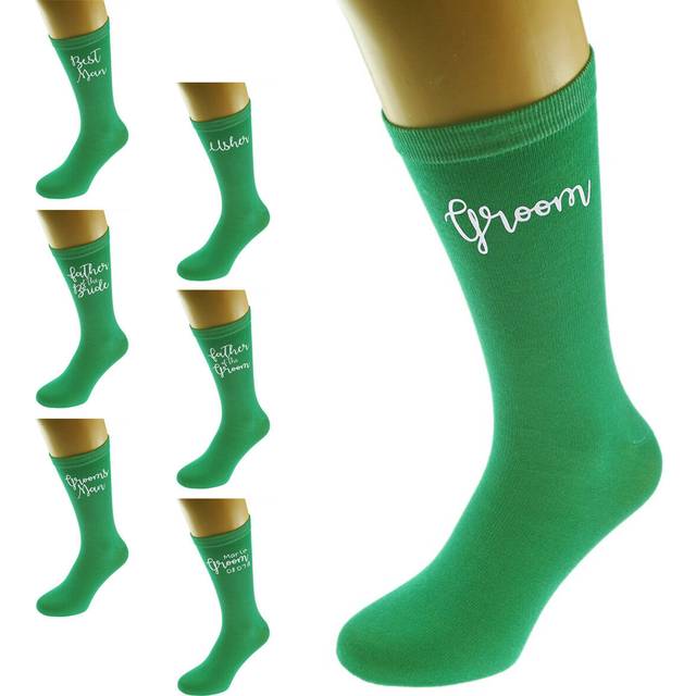 Green Wedding Script Design Socks Uk Mens 5-12 In Various Roles X6n878