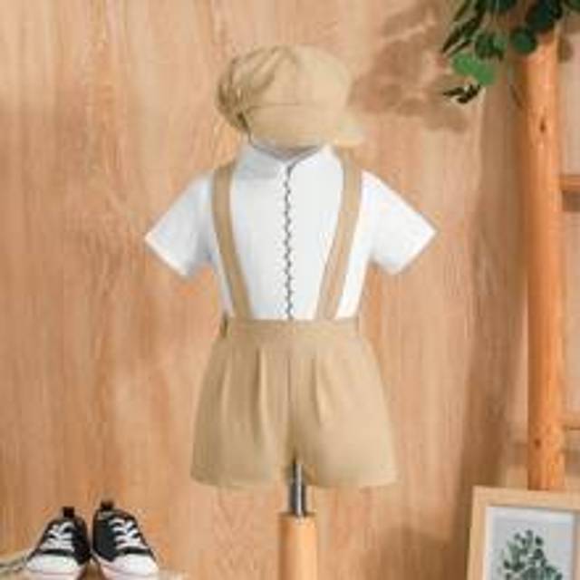 3st Baby Boy Party kortärmad T-shirt och byxshorts Gentleman Outfit - Aprikos (6-9M,9-12M,12-18M,18-24M,2-3Y,3-6M)