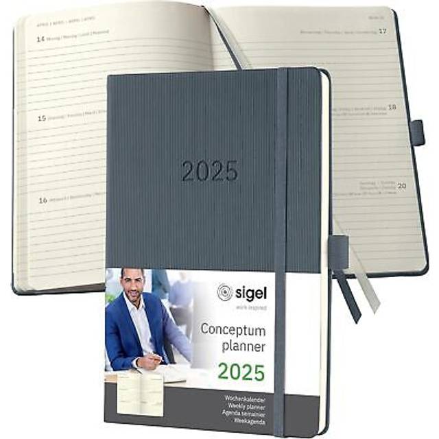 Conceptum Diary 2025 Approx A5 Week To View Hardcover Softwave Surface 148x213x30mm Dark Grey