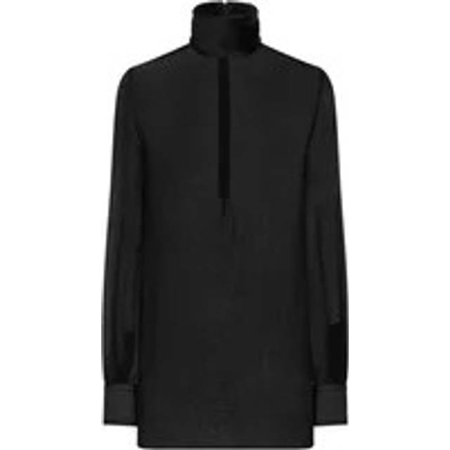Dolce & Gabbana, Long Sleeve Tops, female, Black, S, Transparent top with stand-up collar