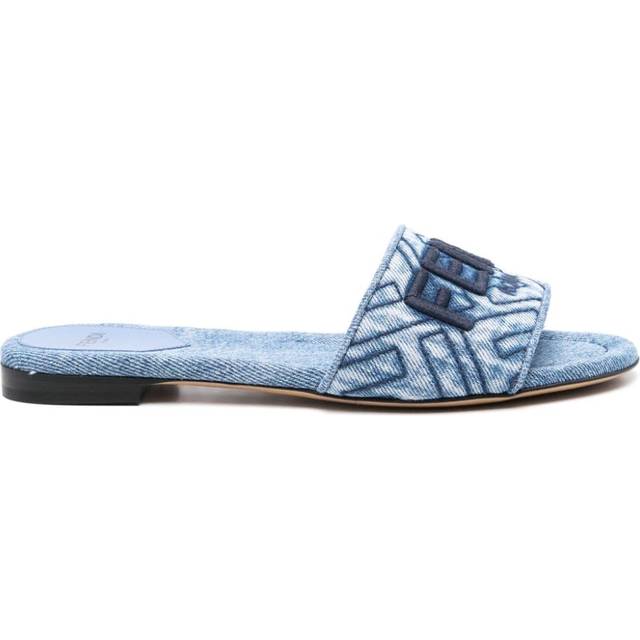 FENDI - Signature flat slides - women - Denim/Calf Leather/Denim/Rubber - 37 - Blue