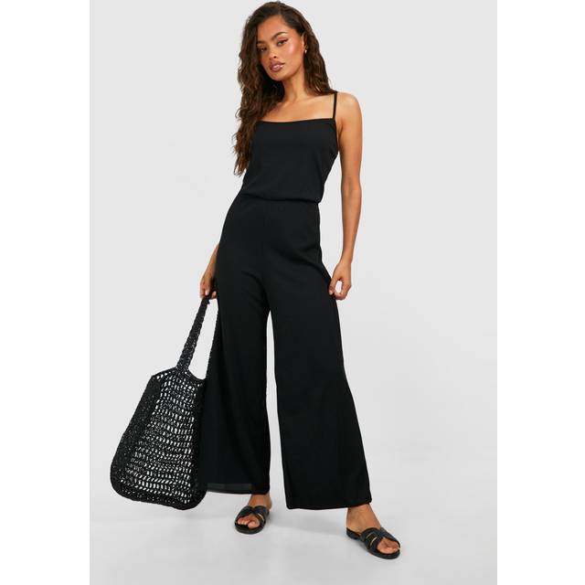 Womens Basic Rib Strappy Culotte Jumpsuit - Black - 8