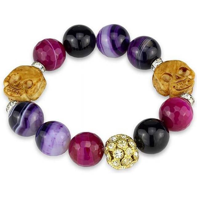 7.5 in. Gold & Rhodium Brass Bracelet with Synthetic Onyx, Multi Color