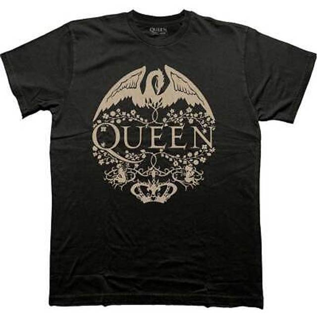 (S, Black) Queen Floral Crest Mono Band Logo T Shirt