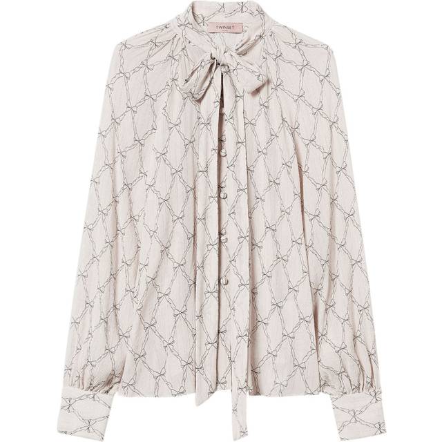 TWINSET - graphic-print blouse - women - Metallized Polyester/Viscose/Silk - 40 - Neutrals