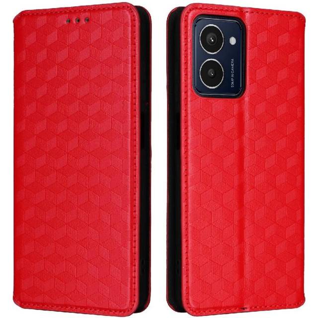 (Red) Flip Case for Hmd Pulse Pro Magnetic Closure Wallet Card Slots Holder 3d Pattern Pu Leather