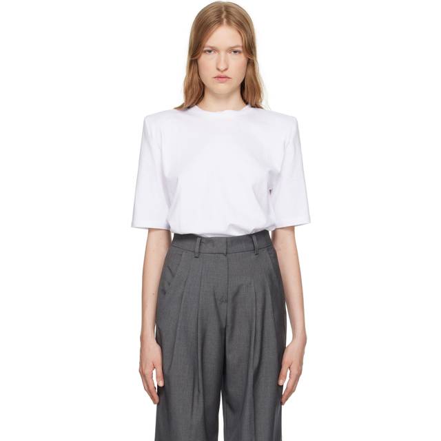 Carrington Padded Shoulder T-Shirt - White - Downtown New York style continues to inspire The Frankie Shop, which isn’t surprising given that the label’s first store opened in the Lower East Side. Minimal and understated, it is widely renowned for its iconic blazers, oversized suiting, and edgy staples.