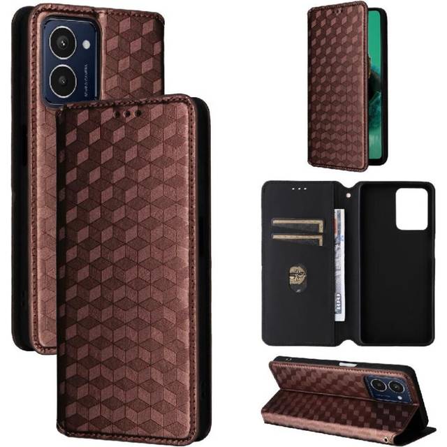 (Brown) Flip Case for Hmd Pulse Pro Magnetic Closure Wallet Card Slots Holder 3d Pattern Pu Leather