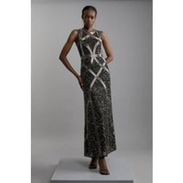 Petite Embellished And Beaded Woven Maxi Dress - Black