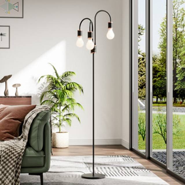 Living And Home 164.5Cm E27 Bulb Base Modern Industrial 3 Lights Floor Lamp Floor Light With Foot Switch - One Size
