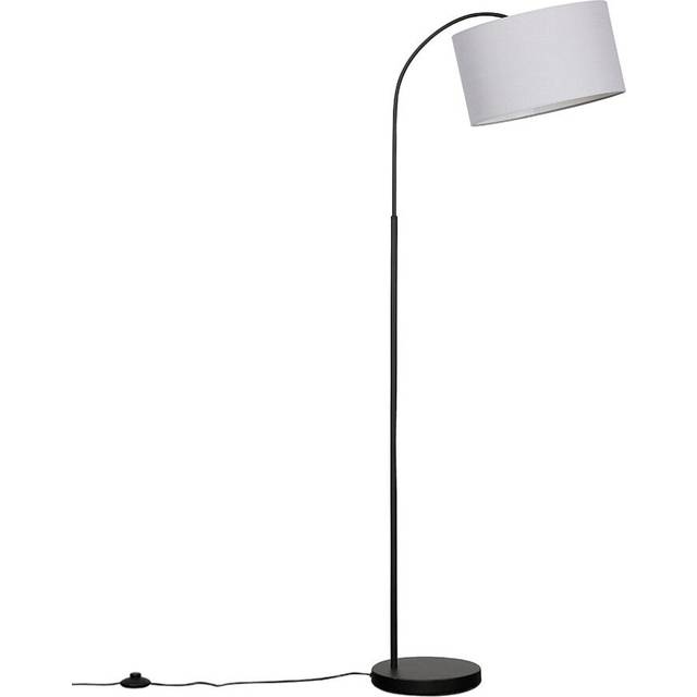 Modern Designer Style Black Curved Stem Floor Lamp With Grey Drum Shade