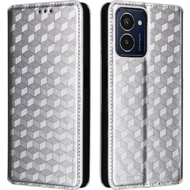 (Silver) Flip Case for Hmd Pulse Pro Magnetic Closure Wallet Card Slots Holder 3d Pattern Pu Leather