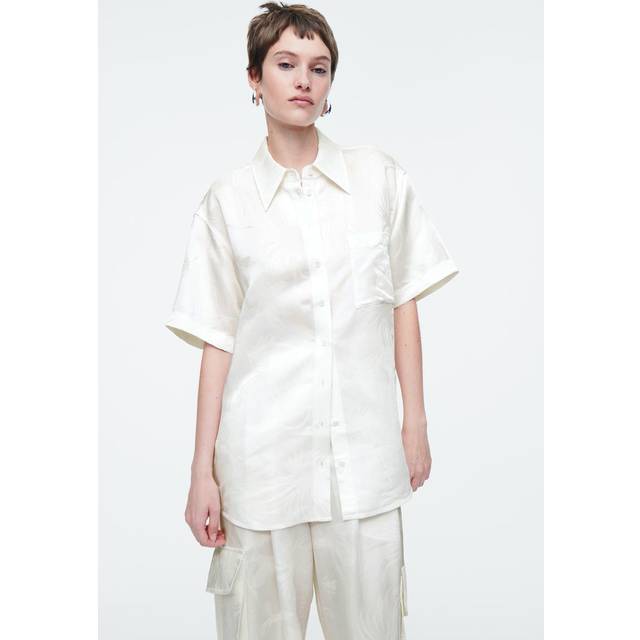 Floral-Jacquard Short-Sleeved Shirt - White - 40