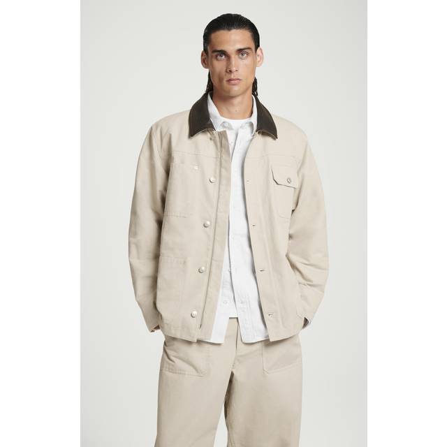Leather-Collar Field Jacket - Light Beige