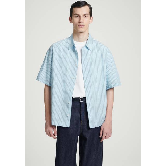 Relaxed Striped Short-Sleeved Shirt in Blue