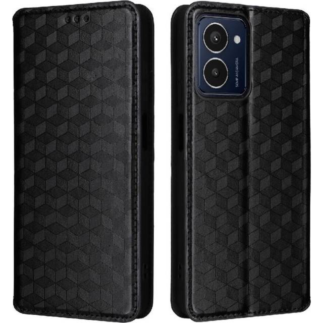 (Black) Flip Case for Hmd Pulse Pro Magnetic Closure Wallet Card Slots Holder 3d Pattern Pu Leather