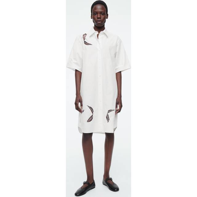 Broderie Anglaise Midi Shirt Dress - White - 34