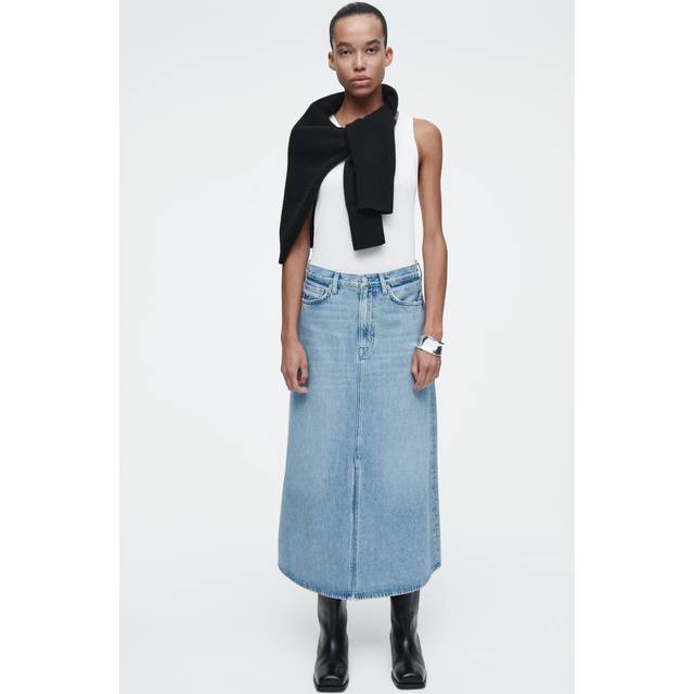 A-Line Denim Midi Skirt - Blue - 38