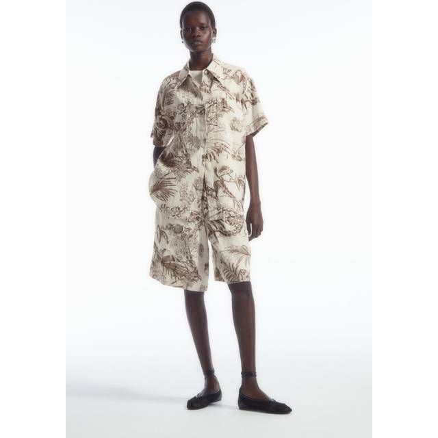 Botanical-Print Linen Shorts - White - 38