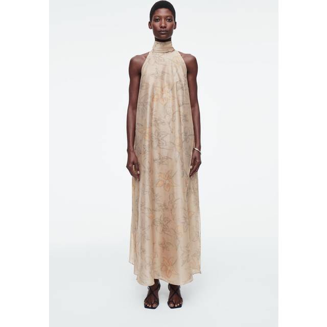 Floral-Print Halterneck A-Line Maxi Dress - Beige - 40