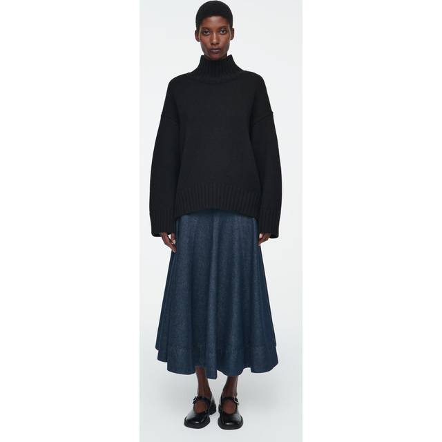 Voluminous A-Line Denim Midi Skirt - Indigo - 36