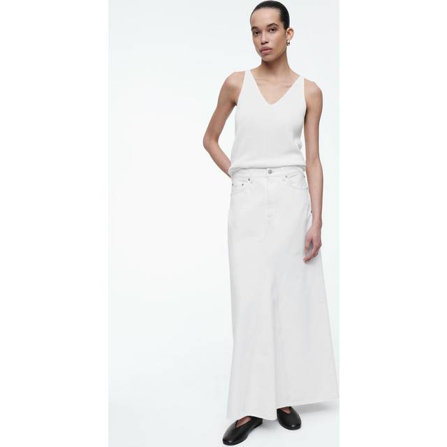 Panelled Denim Maxi Skirt - White - 40