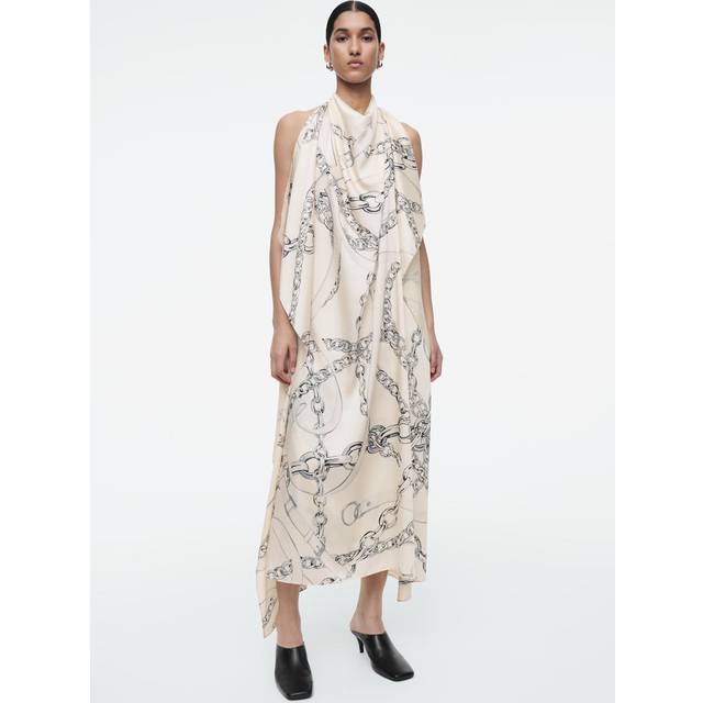 Asymmetric Chain-Print Midi Dress - White - 34