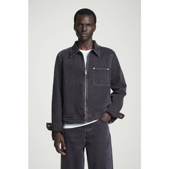 Boxy Denim Zip-Up Jacket - Purple - XS