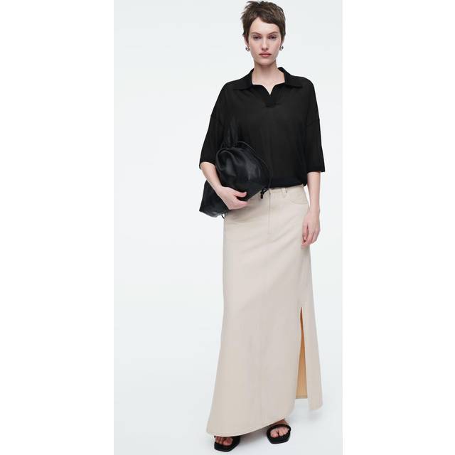 Denim Maxi Skirt - White - 42