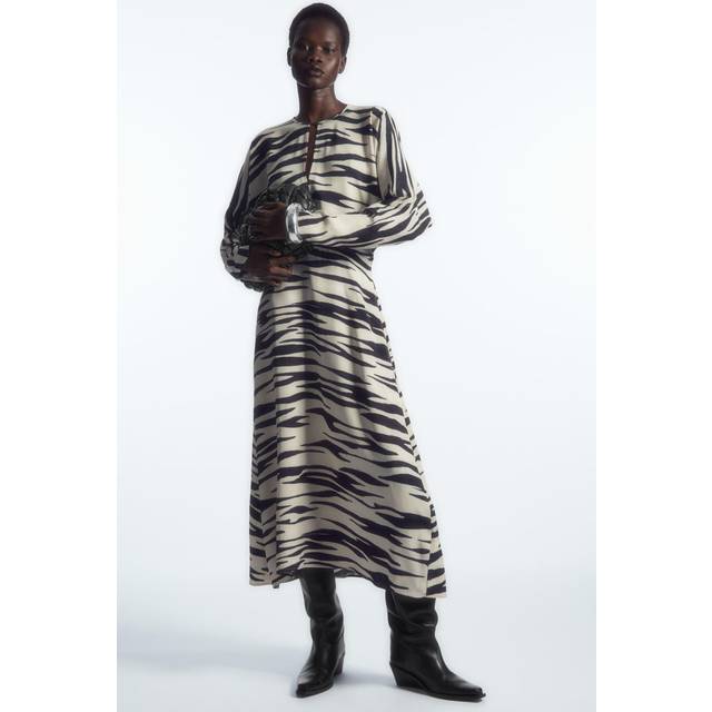Zebra-Print Cutout Midi Dress - Beige - 44