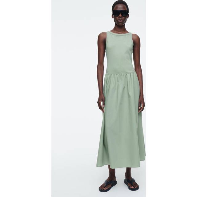 Contrast-Panel Maxi Dress - Green - L