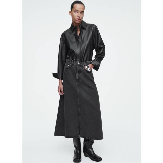 A-Line Denim Midi Skirt - Black - 32