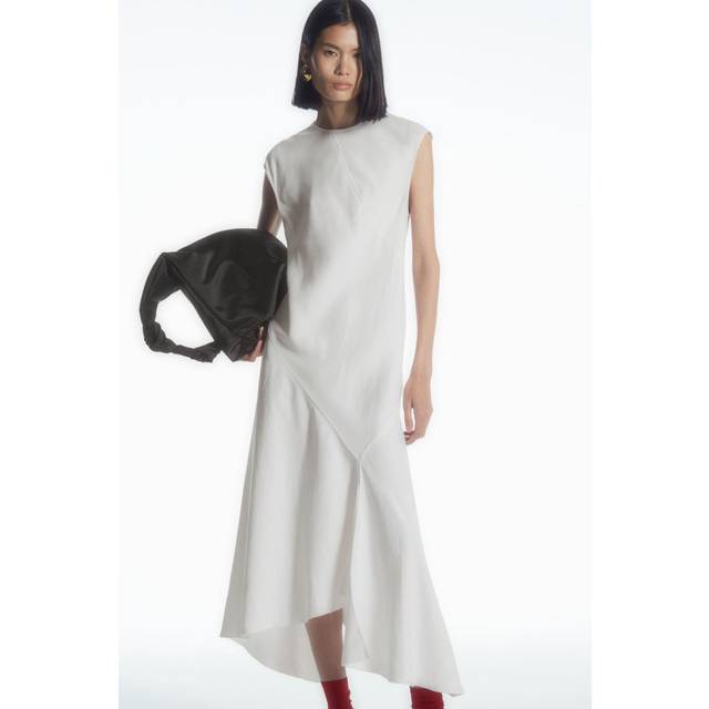 Draped Asymmetric Maxi Dress - White - 36