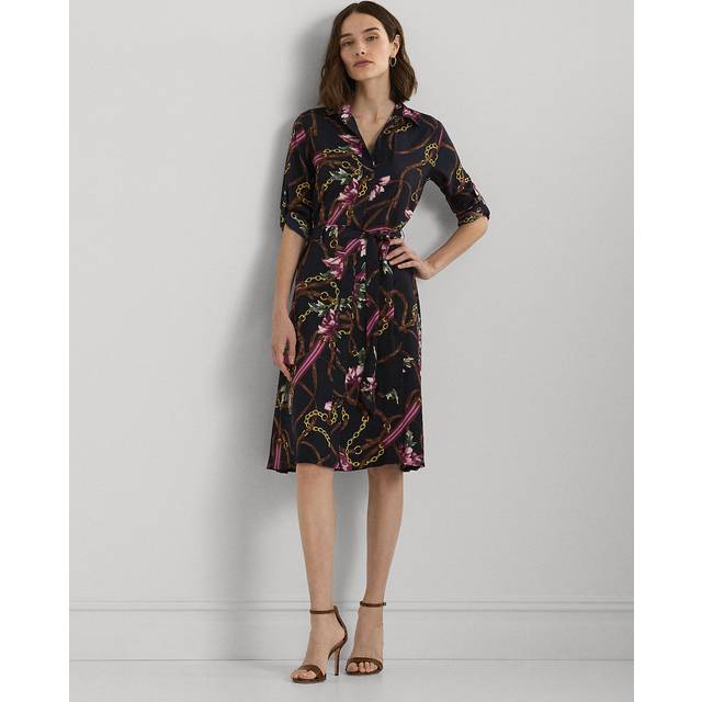 Lauren by Ralph Lauren Karalynn Long Sleeve Day Dress - Navy, Navy, Size 10, Women
