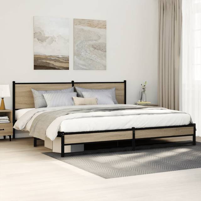 vidaXL Metal Bed Frame without Mattress Sonoma Oak 193x203 cm - Brown