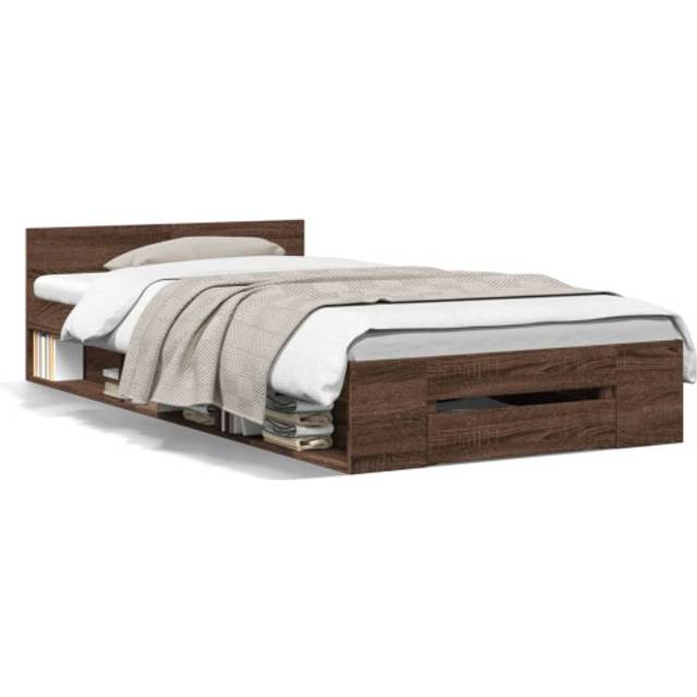 vidaXL Bed Frame with Drawer without Mattress Brown Oak 100x200 cm