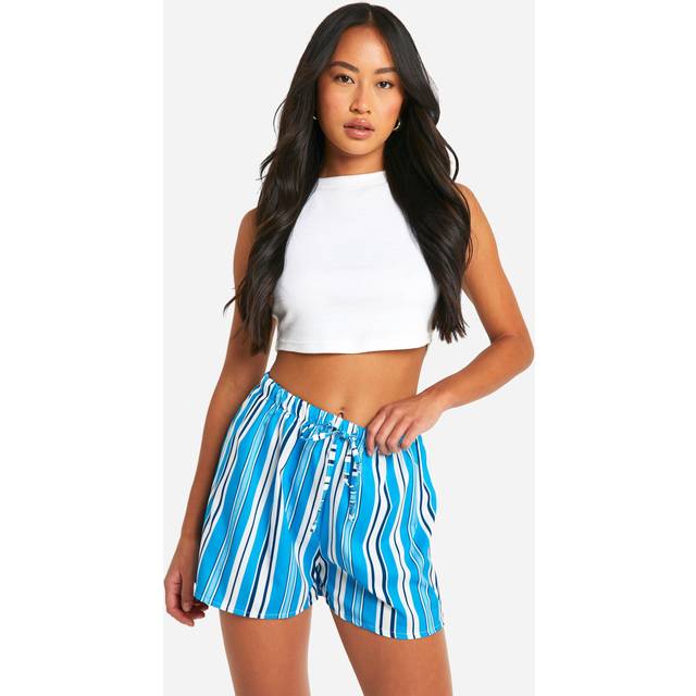 Womens Linen Look Textured Stripe Flippy Short - Blue - 6, Blue