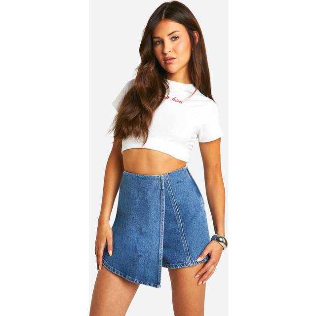 Womens Wrap Detail Denim Skort - Grey - 10