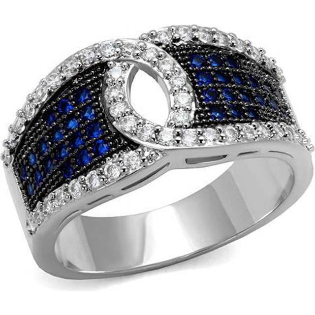 Alamode 3W1216-8 Women Rhodium & Ruthenium Brass Ring with AAA Grade CZ in London Blue - Size 8