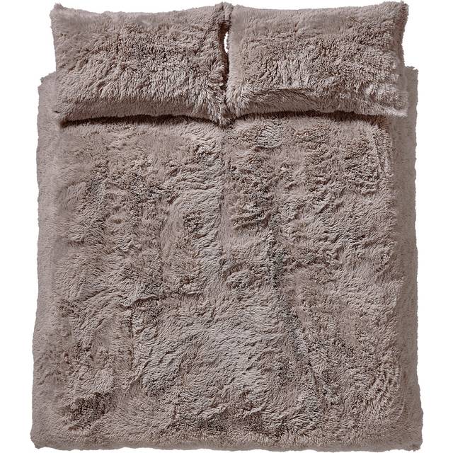 Catherine Lansfield Cuddly Faux Fur Duvet Cover Bedding Set Natural - Beige